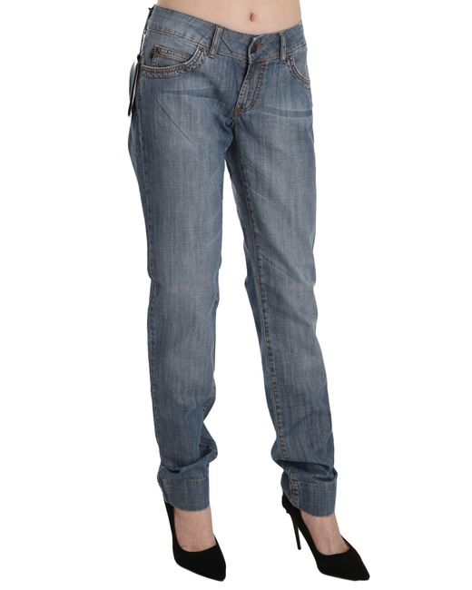 Just Cavalli Blue Washed Cotton Low Waist Slim Fit Denim Pants