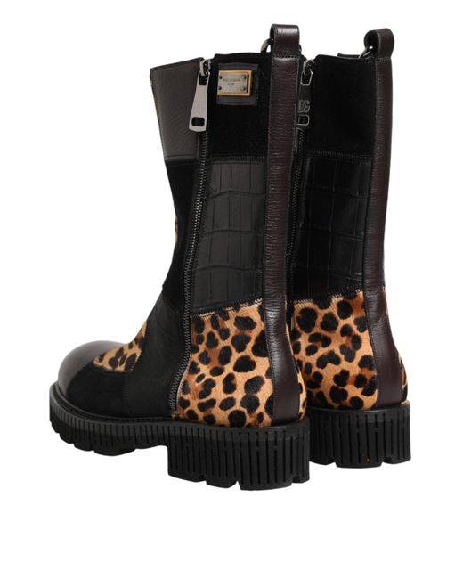 Dolce & Gabbana Black Multicolor Leopard Mid Calf Boots Shoes for men
