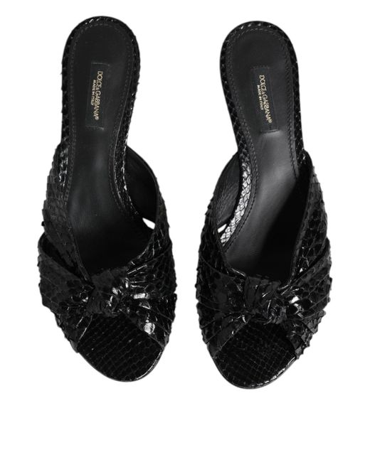 Dolce & Gabbana Black Leather Heels Slides Sandals Shoes