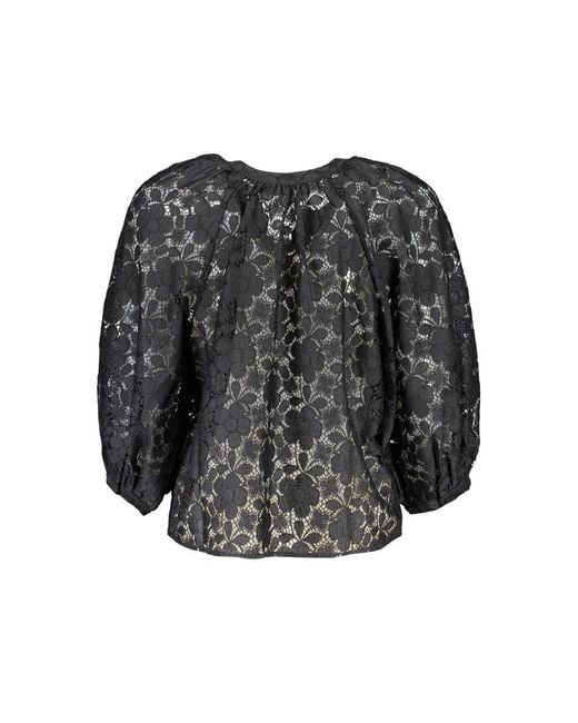 Desigual Black Lace Blouse Puff Sleeve