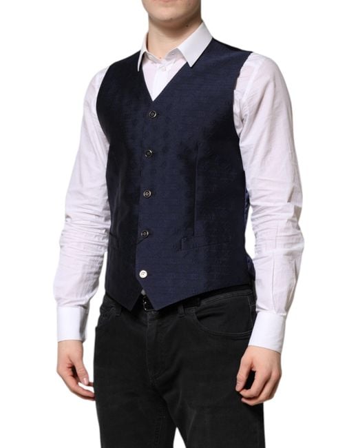 Dolce & Gabbana Blue Dark Logo Wool Formal Waistcoat Vest for men