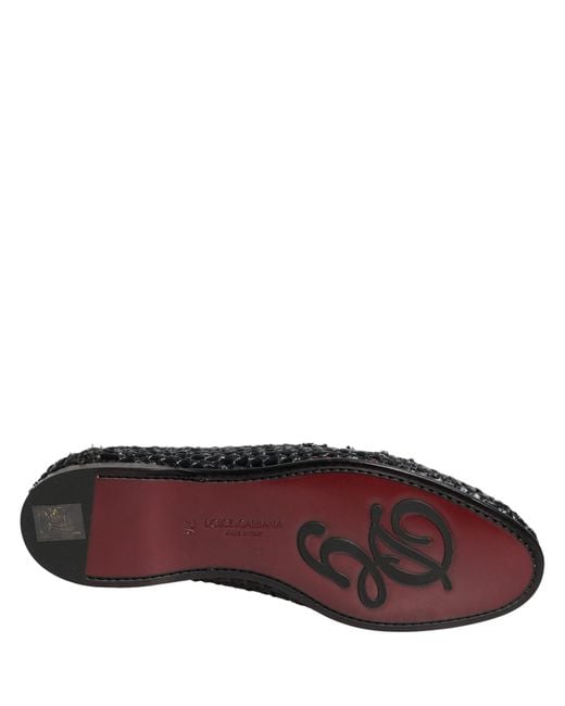 Dolce & Gabbana Black Woven Raffia Slip On Loafers Shoes for men