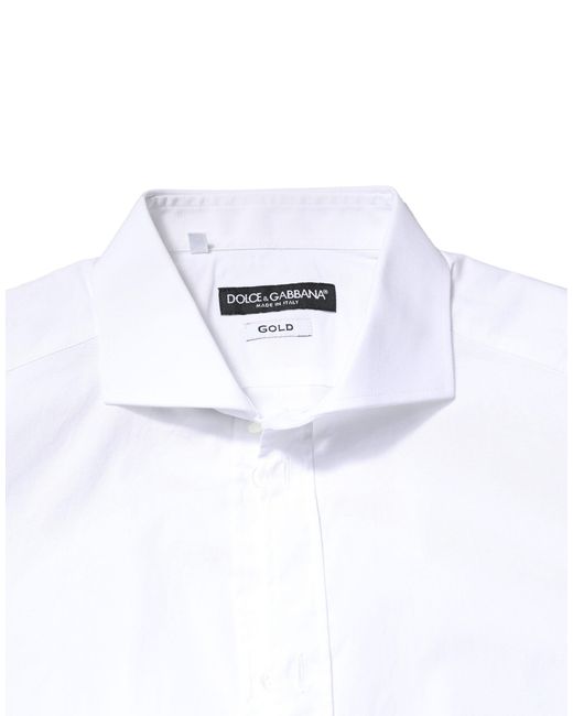 Dolce & Gabbana White Gold Cotton Long Sleeves Dress Shirt for men
