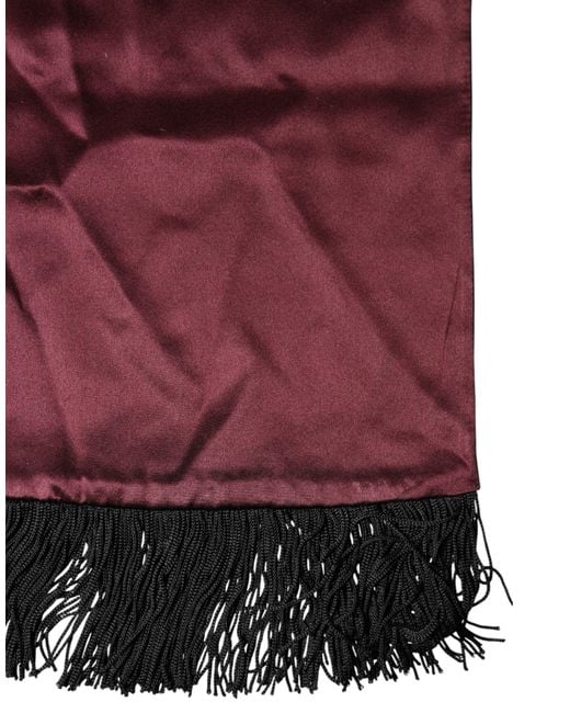 Dolce & Gabbana Red Silk Satin Fringes Neck Foulard Scarf for men