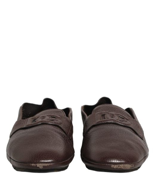 Dolce & Gabbana Gray Brown Deerskin Leather Driver Loafers Shoes for men