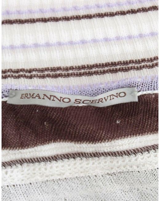 Ermanno Scervino Black Striped V-Neck Knit Top With Lace Hem