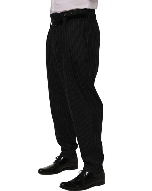 Dolce & Gabbana Black Pinstripe Wool Men Dress Trouser Pants for men