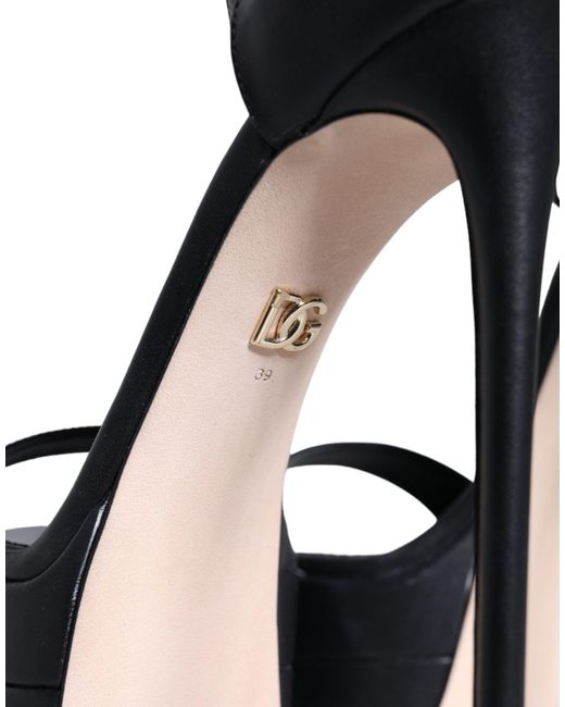 Dolce & Gabbana Black Lamb Leather Ankle Strap Sandals Shoes