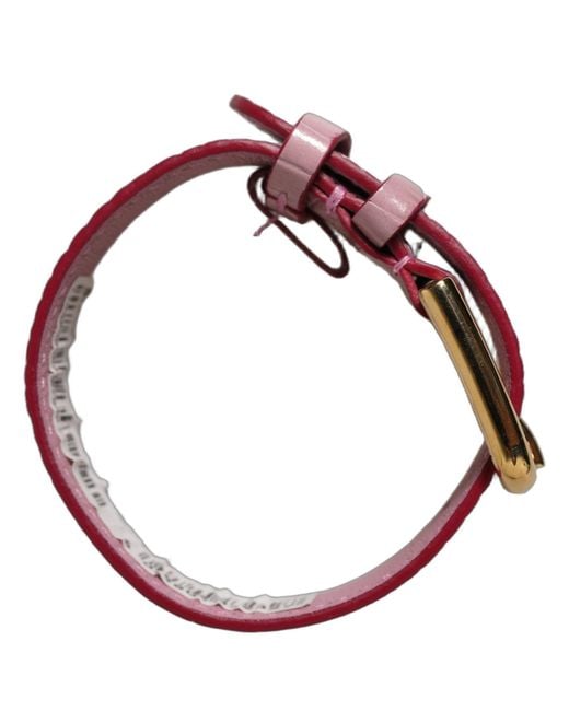Dolce & Gabbana Pink Embossed Leather Gold Buckle Belt Strap Bracelet
