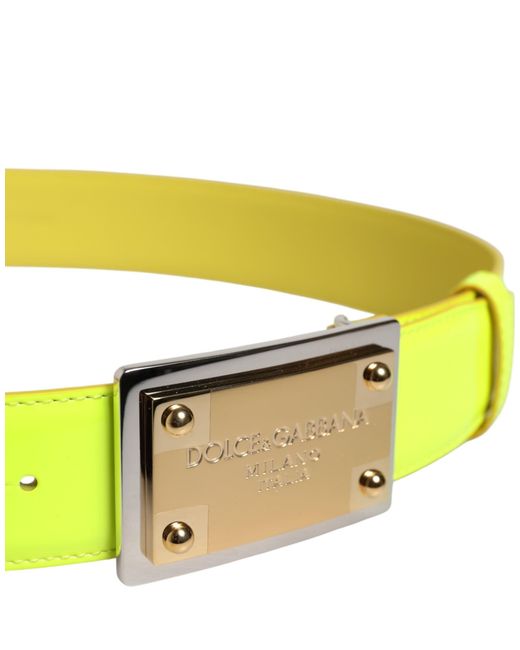 Dolce & Gabbana Yellow Green Classic Metal Logo Buckle Belt for men