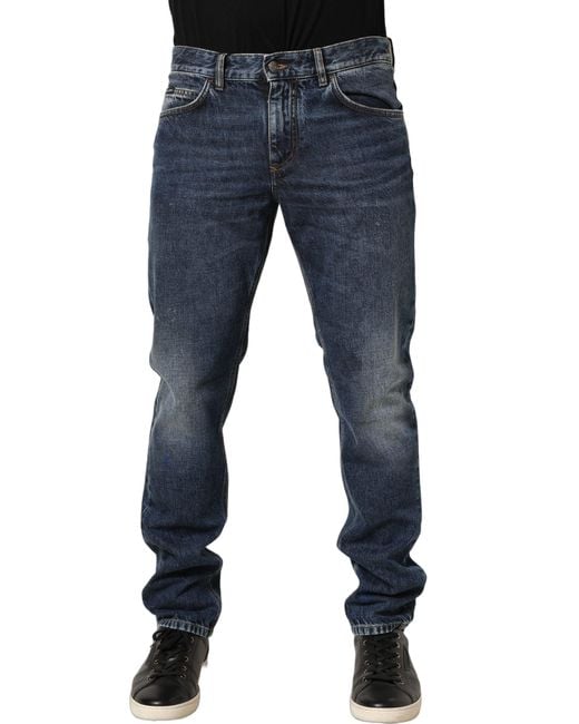 Dolce & Gabbana Dark Blue Washed Mid Waist Straight Men Denim Jeans for men