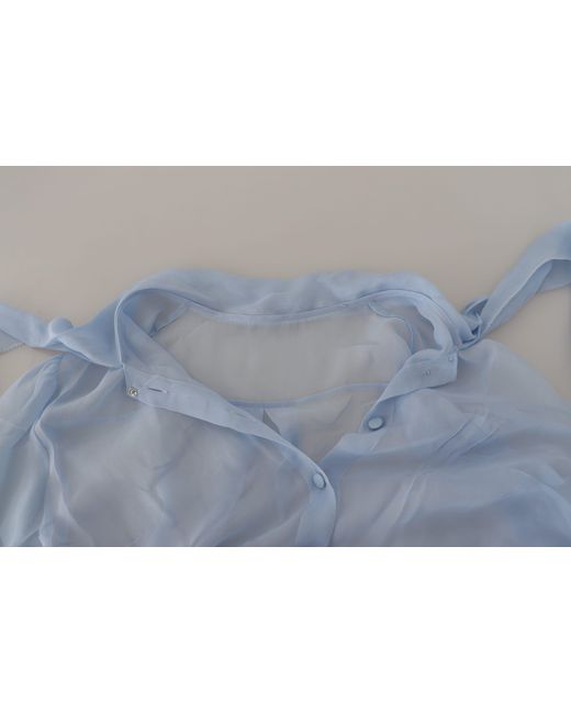 Dolce & Gabbana Gray Sheer Silk Blouse Bow Tie Neck