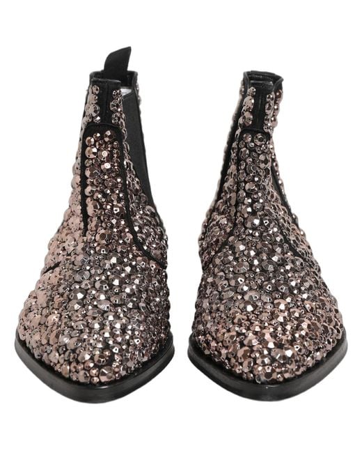 Dolce & Gabbana Brown Silver Embellished Chelsea Ankle Boots Shoes for men