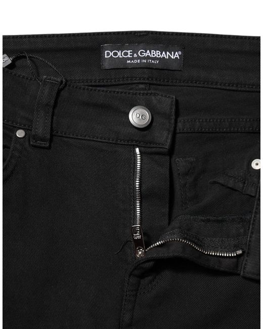 Dolce & Gabbana Black Cotton Logo Skinny Mid Waist Denim Jeans for men