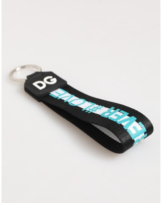 Dolce & Gabbana Blue Multicolor Logo Polyester Brass Holder Keychain Keyring for men