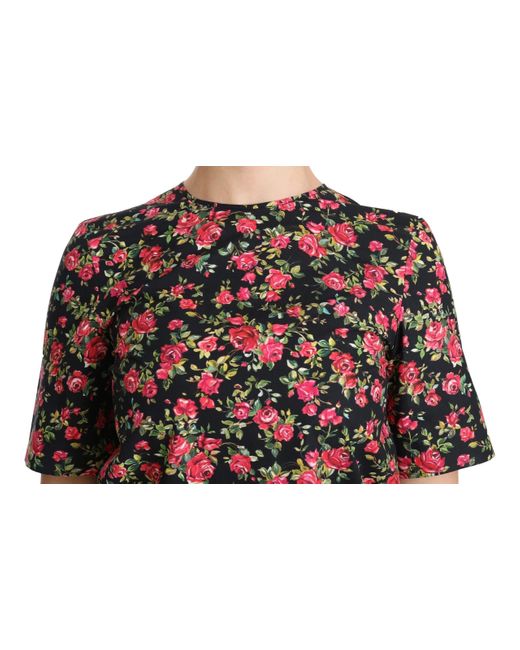 Dolce & Gabbana Black Floral Roses Short Sleeve Top Blouse