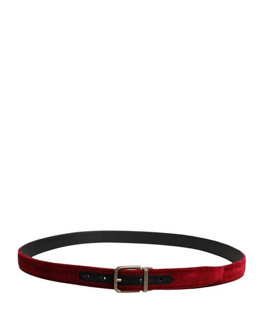 Dolce & Gabbana Red Velvet Cotton Metal Buckle Belt Calf for men