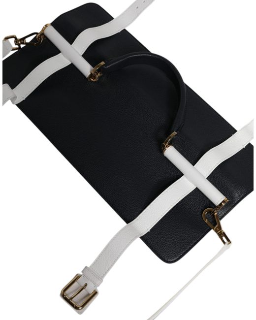 Dolce & Gabbana Black Blue White Calfskin Leather Crossbody Shoulder Bag for men