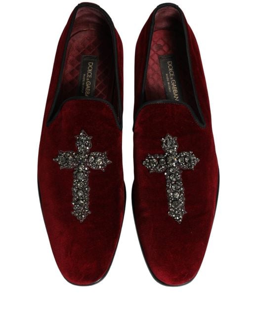 Dolce & Gabbana Red Maroon Suede Cross Slip On Dress Loafers Shoes for men