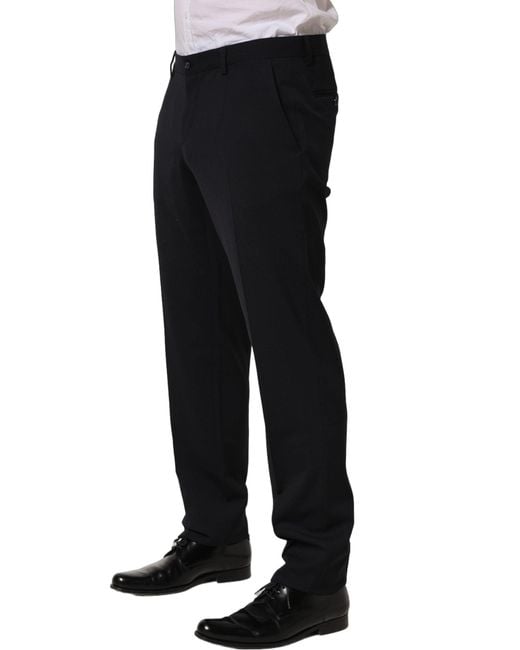Dolce & Gabbana Black Wool Tapered Leg Dress Trouser Pants for men