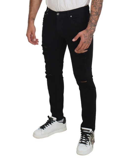 Dolce & Gabbana Black Svelte Tattered Slim Fit Denim for men