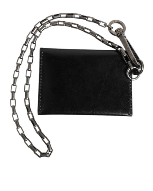 Dolce & Gabbana Black Cavallo Leather Wallet Chain Snap Bifold Card Holder for men