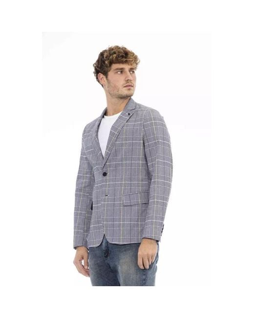 DISTRETTO12 Gray Blue Polyester Blazer for men