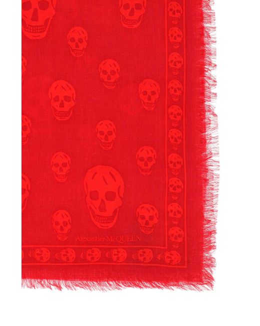 Alexander McQueen Red Skull Scarf In Light Wool