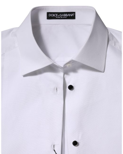 Dolce & Gabbana Gray White Cotton Tuxedo Bib Long Sleeve Dress Shirt