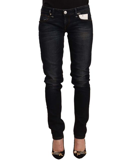 Acht Black Washed Cotton Low Waist Slim Fit Denim Jeans
