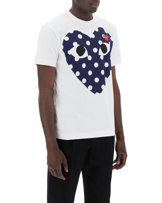 COMME DES GARÇONS PLAY Blue "Polka Dot Heart Print T-Shirt for men