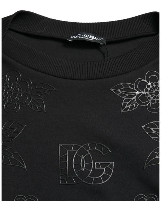 Dolce & Gabbana Black Pullover Floral Logo Applique Sweater
