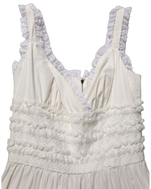 Dolce & Gabbana White Cotton Poplin Ruffled Midi Dress