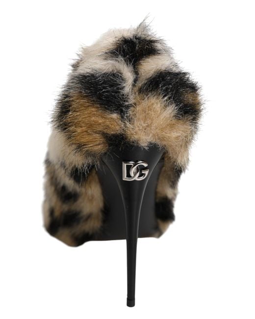 Dolce & Gabbana Metallic Brown Fur Leopard High Heels Pumps Shoes