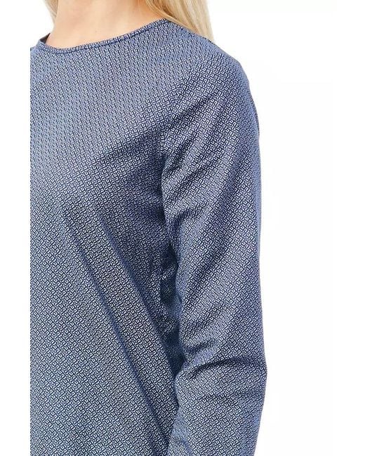 Bagutta Blue Geometric Round Neck Cotton Blouse