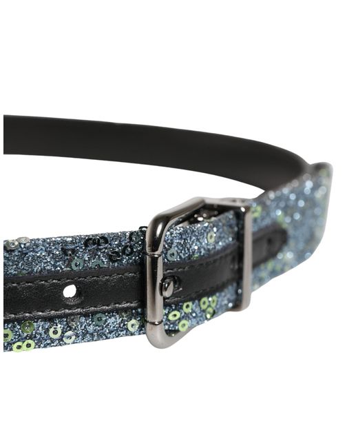 Dolce & Gabbana Multicolor Sequin Metal Buckle Belt Cotton Pe Polyester Calf for men