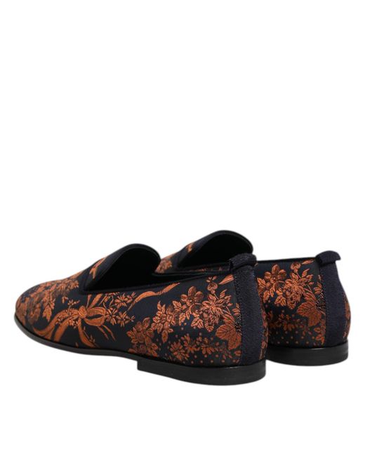 Dolce & Gabbana Brown Black Jacquard Polyester Slip On Loafers Shoes for men