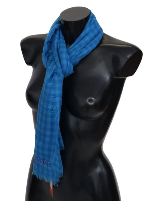 Missoni Blue Checkered Cashmere Wrap Fringes Scarf