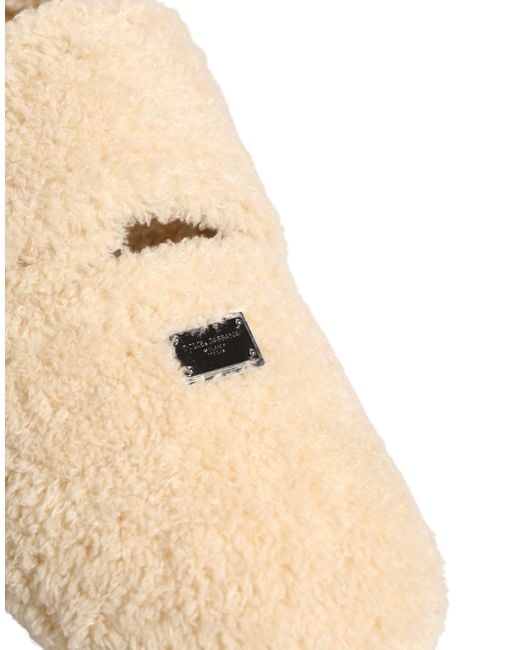 Dolce & Gabbana Natural Beige Faux Fur Flats Men Slides Sandals Shoes for men