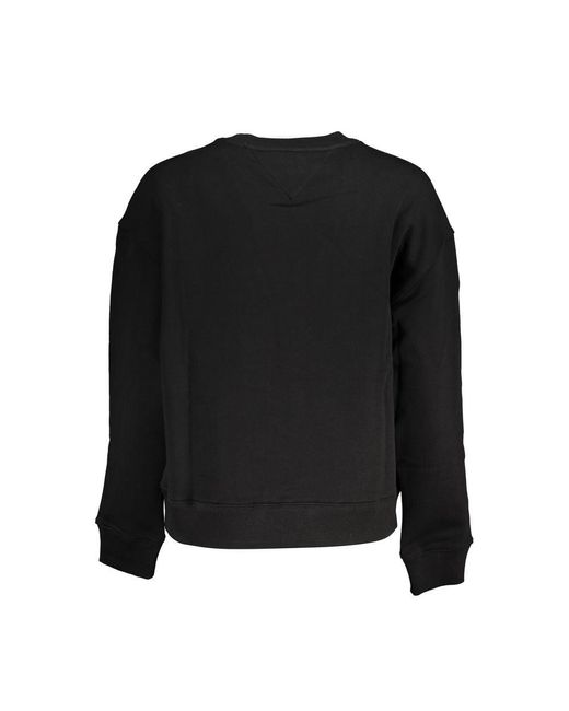 Tommy Hilfiger Black Crew Neck Embroidered Logo Fleece Sweatshirt for men