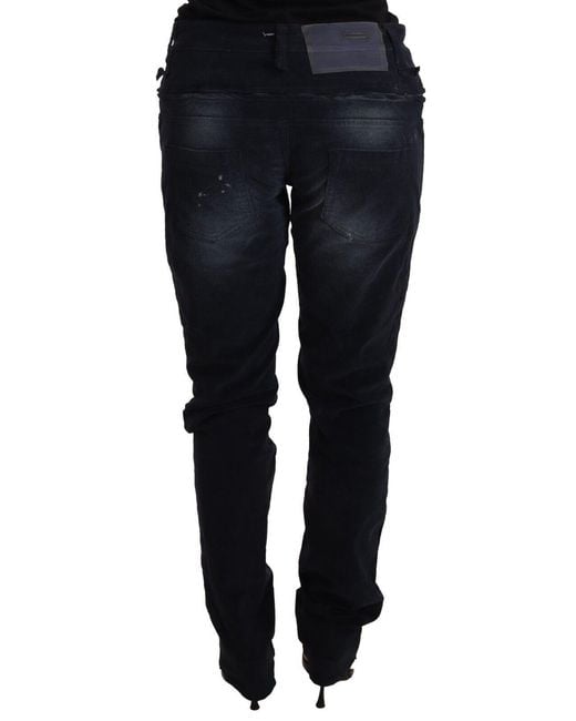Acht Blue Washed Cotton Denim Low Waist Loose Fit Trousers Jeans