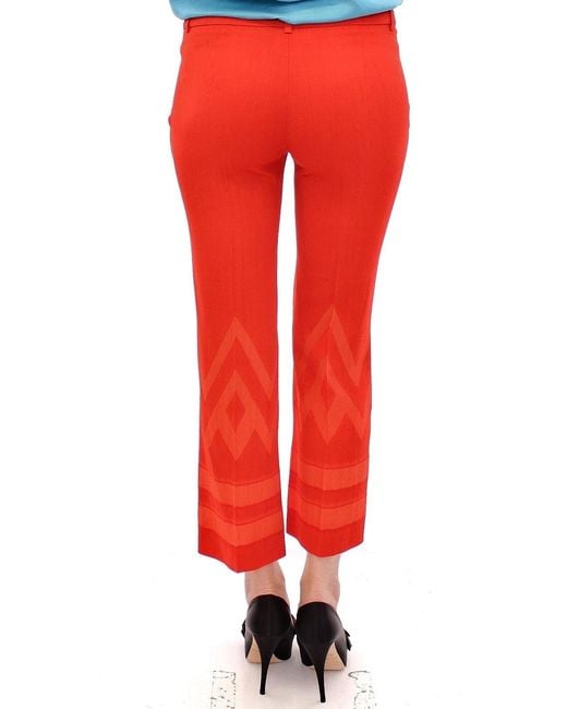 Versace Red Chevron Detail Cropped Pants