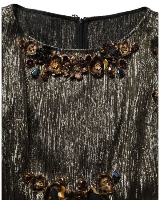 Dolce & Gabbana Black Metallic Gold Embellished Tiered Midi Dress
