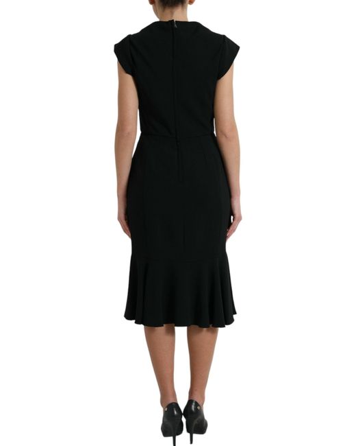 Dolce & Gabbana Black Cady Viscose Sleeveless Midi Dress