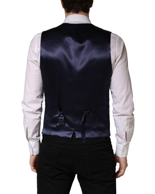 Dolce & Gabbana Blue Gray Wool Single Breasted Men Waistcoat Vest for men