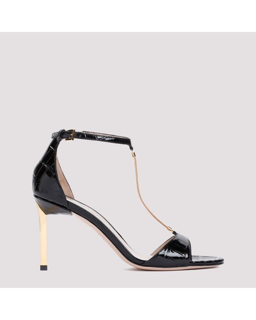 Tom Ford Black Croco Embossed Leather Sandals