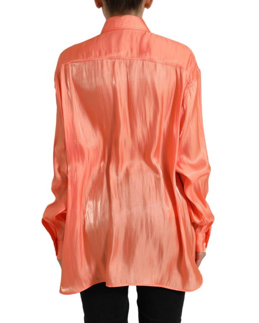 Dolce & Gabbana Orange Peach Long Sleeve Button Down Blouse Top