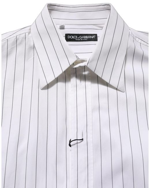 Dolce & Gabbana Gray White Stripes Cotton Men Formal Dress Shirt for men