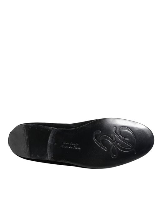 Dolce & Gabbana Black Velvet Gold Crown Mens Loafers Shoes for men