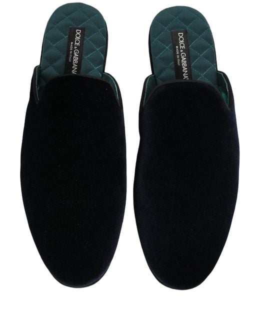 Dolce & Gabbana Dark Blue Suede Slides Flat Slipper Men Shoes for men